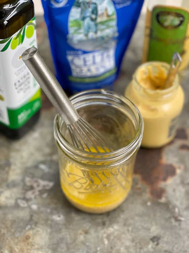 5 minute pantry champagne vinaigrette with ingredients.