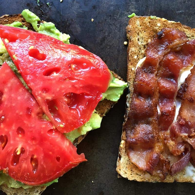 Bacon avocado and heirloom tomato toast 1