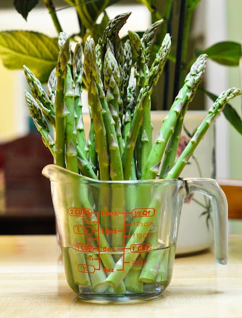 Asparagus in measuring cup