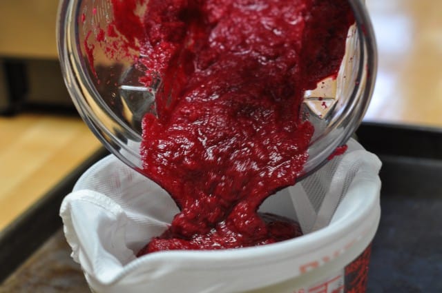 beet pulp into straining bag