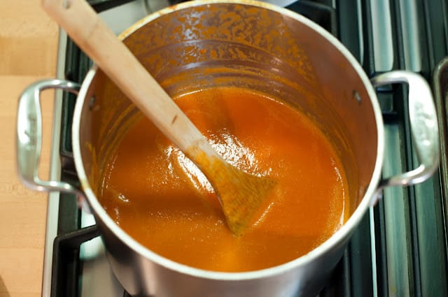Blended soup in pot