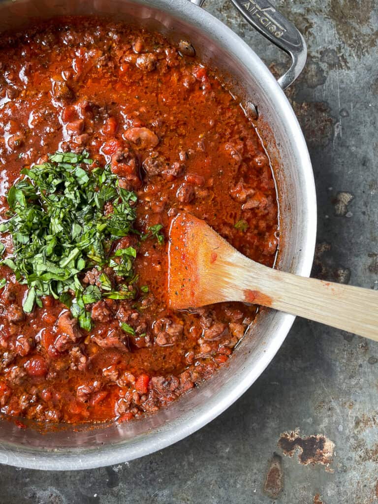 Bolognese with added basil.