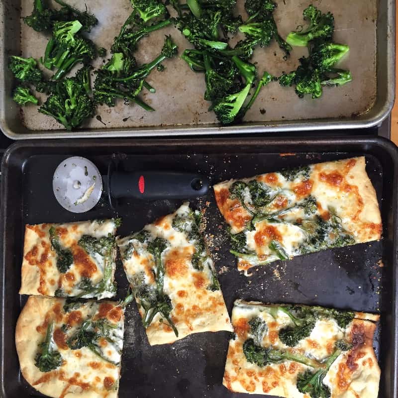 Roasted broccoli rabe pizza and roasted broccoli 