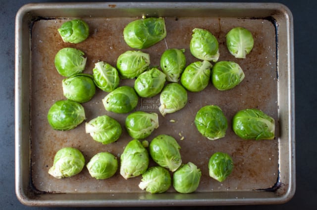 Brussel sprouts on baking sheet