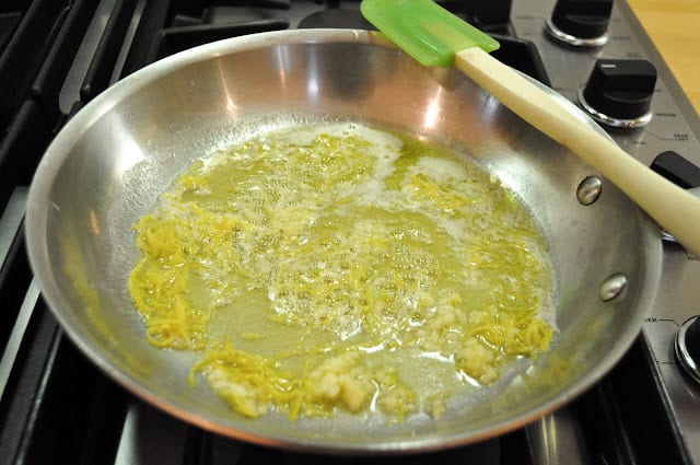 Butter and lemon zest in sautee pan