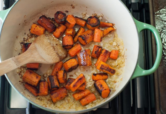 Adding roasted carrots