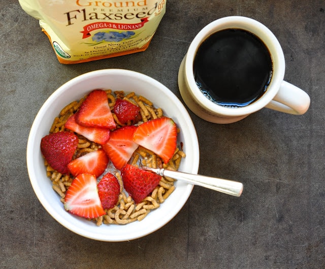 Cereal with strawberries and coffee