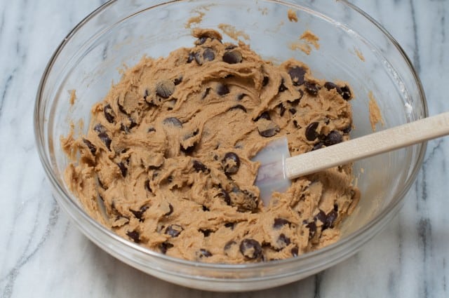 Chocolate chips in the dough mixture