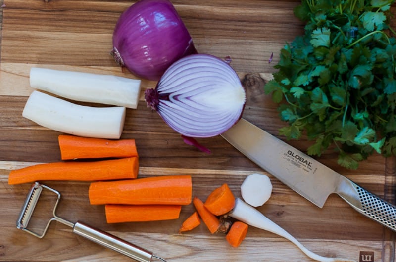 chopped carrot radish onion cilantro