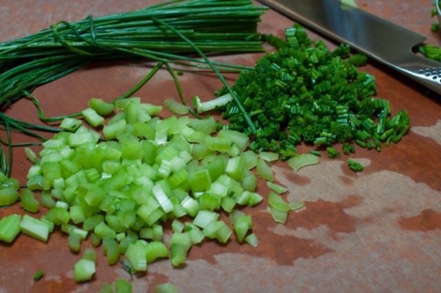 Chopped celery and chives 