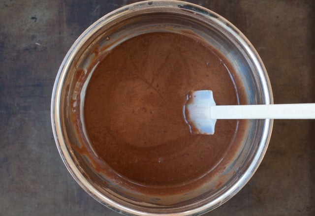 Adding coffee to chocolate cupcake batter