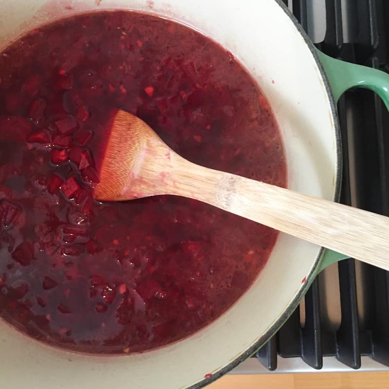 Cooked beets in a pot on the stove