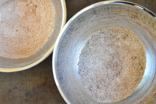 Bowls of dry ingredients for cookies