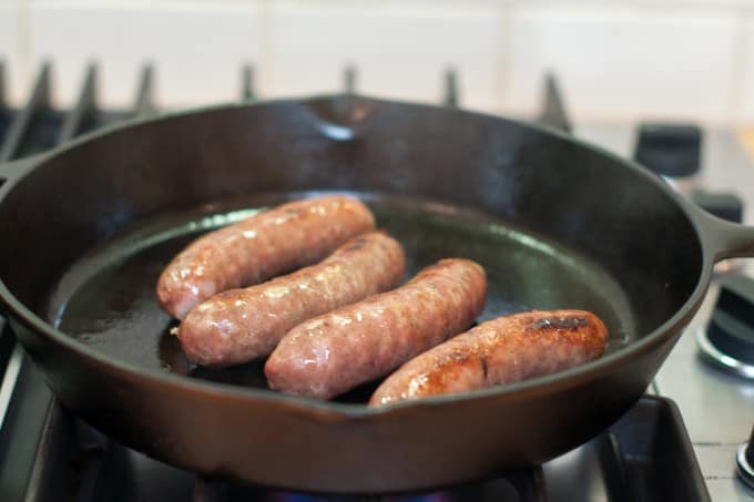 Cooking sausages on the stove