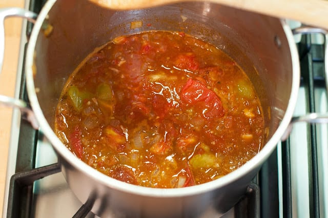 Tomatoes cooking in pot