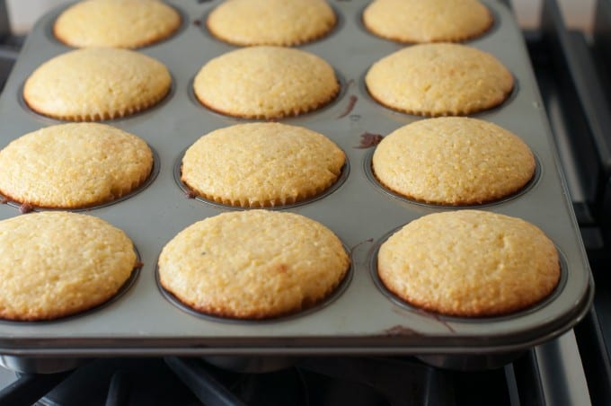 Baked corn muffin in a pan