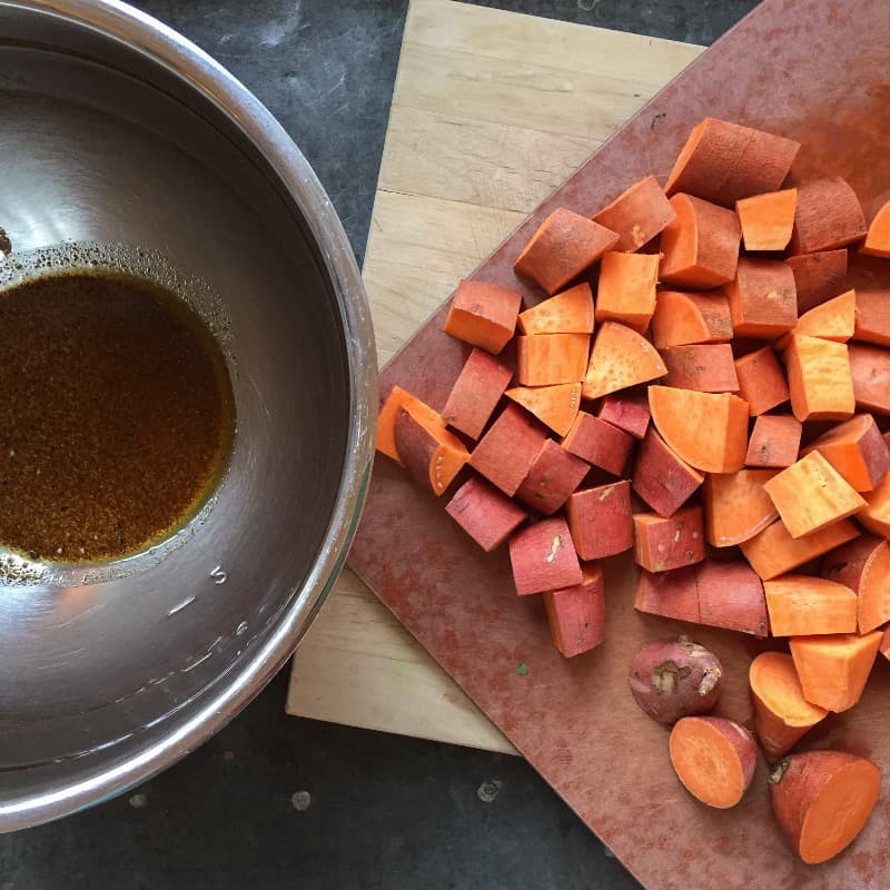 Cubed sweet potato and vinegar 
