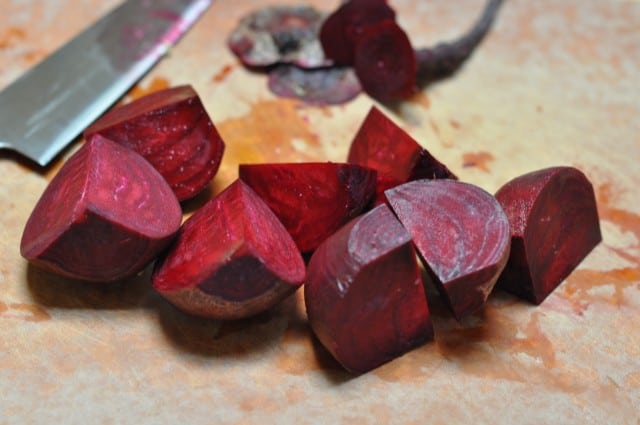 cutting beets into chunks