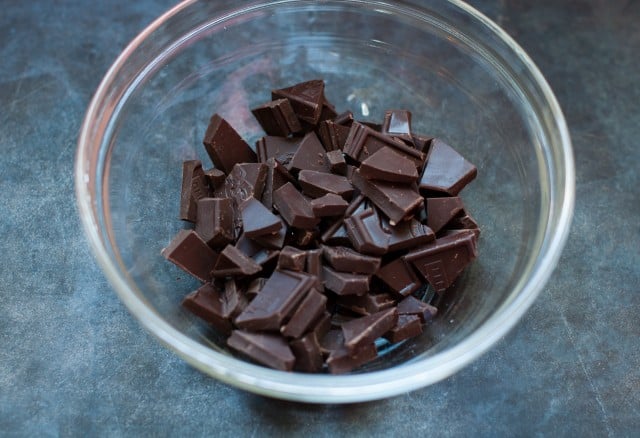 Dark chocolate broken into small pieces for melting
