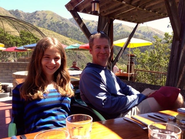 Family dining outdoors in big sur