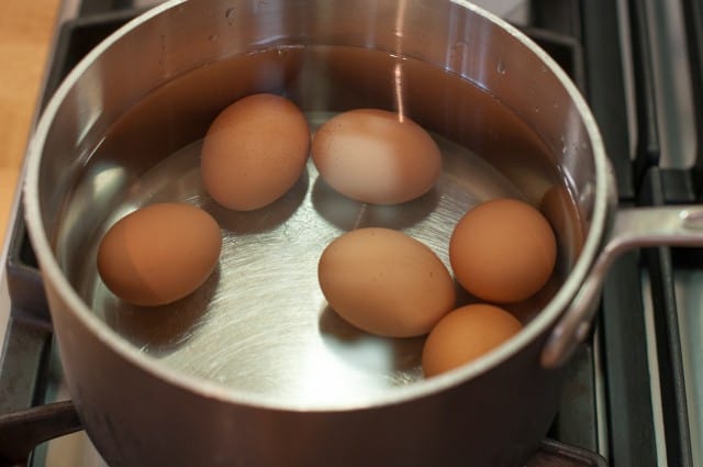 Hardboiled eggs in a pot 