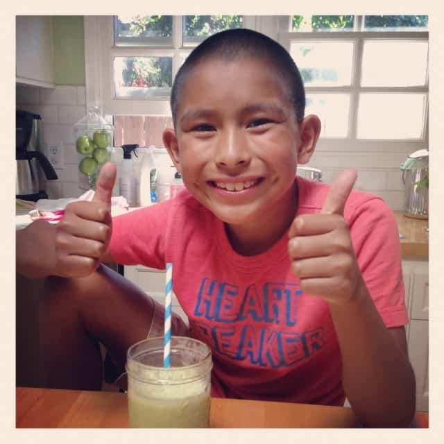 Eli liking the pineapple, mint and banana smoothie