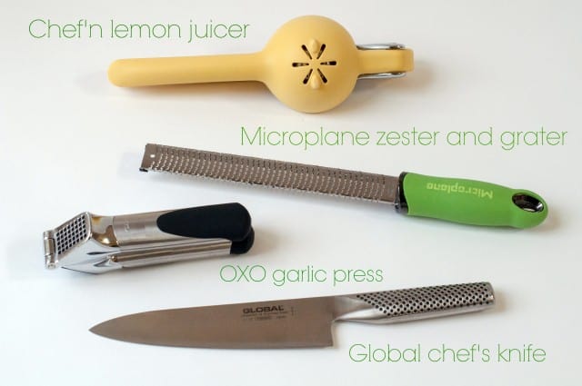 Favorite lemon squeezer, zester, garlic press and knife