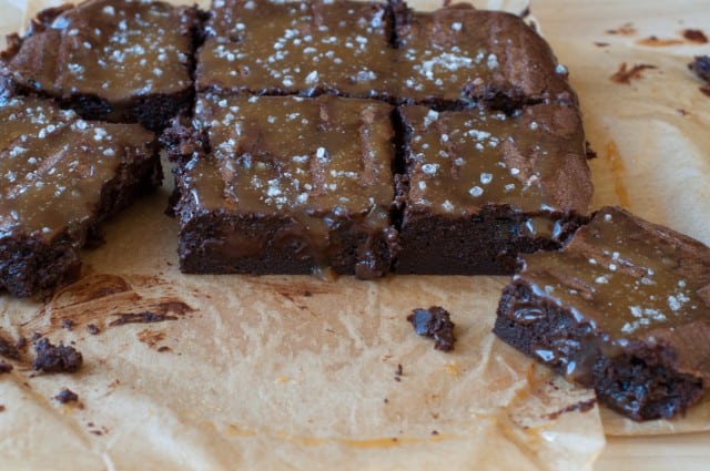 finished salted caramel brownies