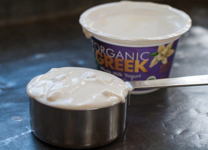 Greek yogurt and measuring cup