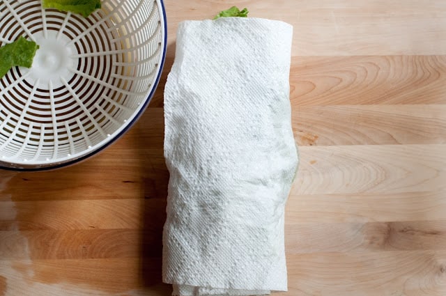 Greens rolled up in paper towel