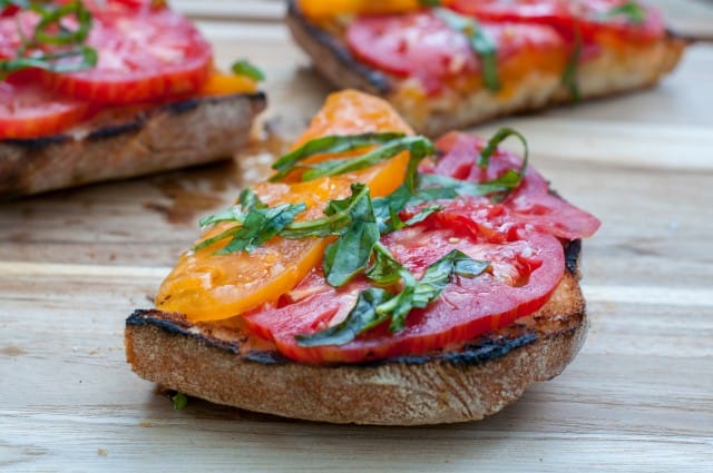 grilled bruschetta with heirloom tomatoes