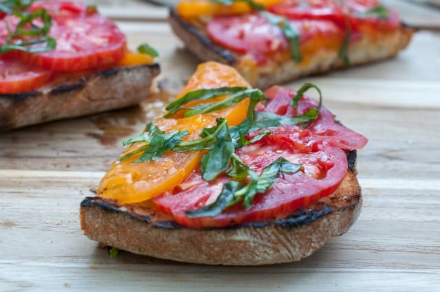 grilled bruschetta with heirloom tomatoes