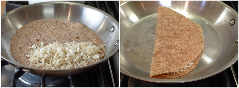 Heating up tortilla in a pan