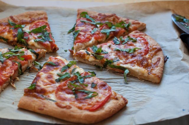 Heirloom tomato pizza