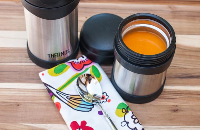 Heirloom tomato soup in thermos