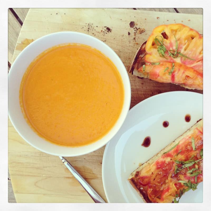 Heirloom tomato soup with grilled bruschetta