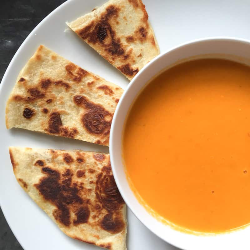 Heirloom tomato soup with quesadilla
