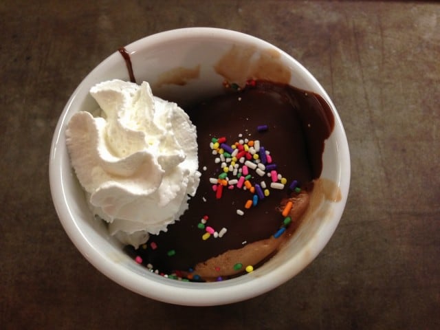 Bowl of ice cream, chocolate and whipped cream