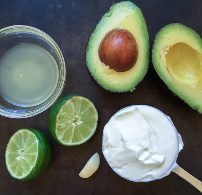 Ingredients for avocado yogurt coma
