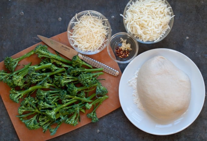 Ingredients for broccoli rabe pizza 
