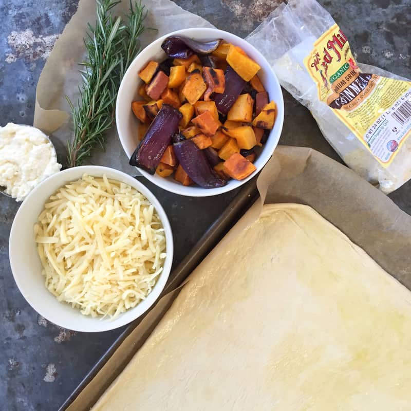 Ingredients for fall roasted vegetable pizza