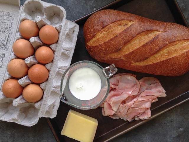 Ingredients for ham and gruyere stuffed French toast
