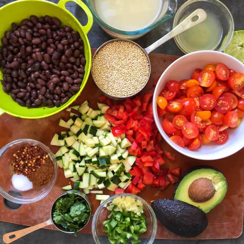 Ingredients for one pan Mexican quinoa