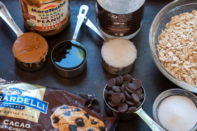 Ingredients for peanut butter chocolate chip granola