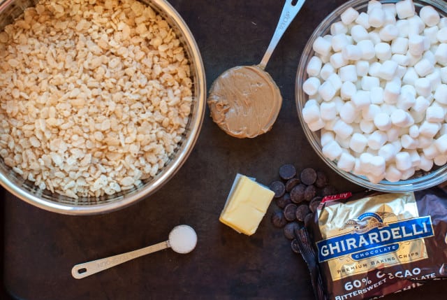 Ingredients for peanut butter rice crispy treats