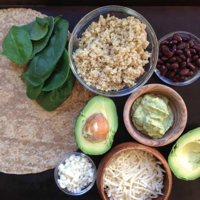 Ingredients for quinoa wrap with black beans.