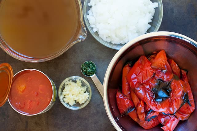 Ingredients for red pepper and tomato soup
