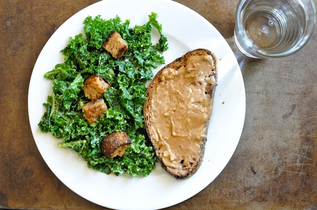 Kale salad with nut butter toast