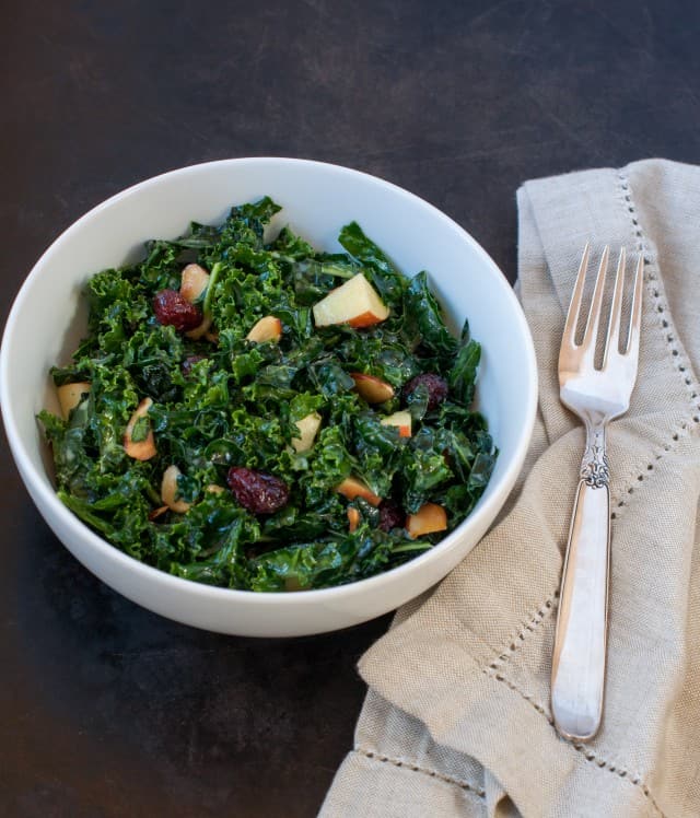 Kale cranberry apple and toasted almond salad