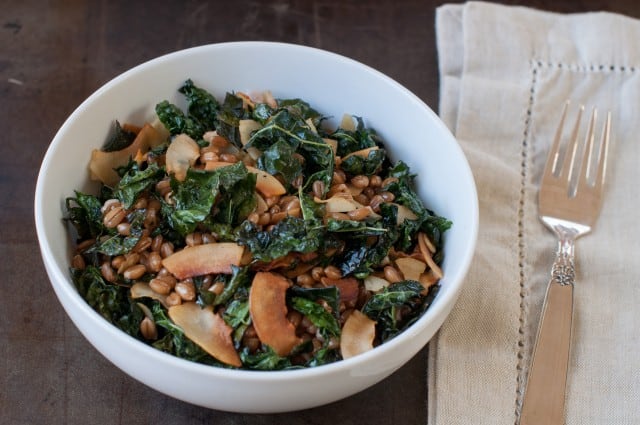 Kale wheat berry and toasted coconut salad